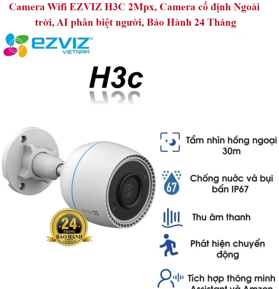 Camera ngoài trời EZVIZ H3c 2MP 1080P - Camera Wifi thông minh - Hàng Chính Hãng