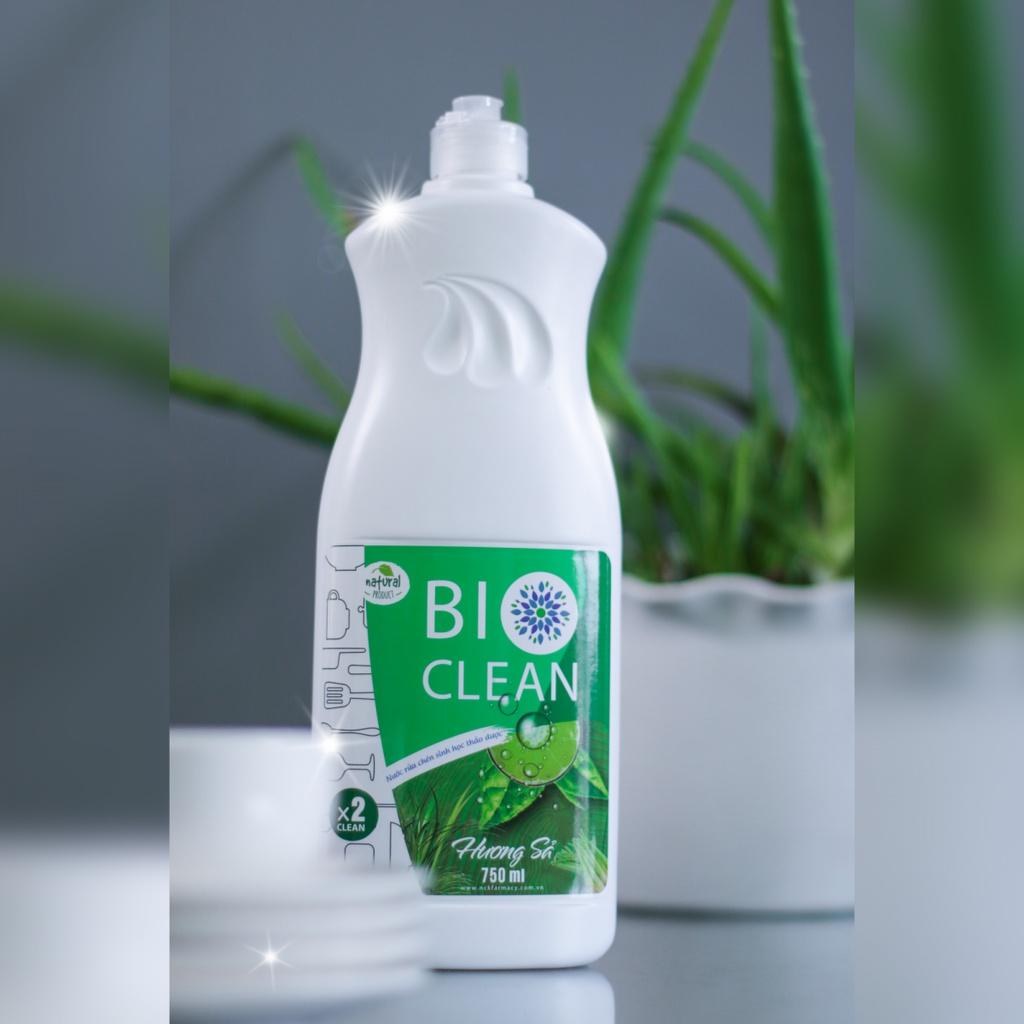 Nước rửa chén sinh học thảo dược dành cho da nhạy cảm, viêm da cơ địa BioClean X2, hương sả, hương tràm, hương cafe chai 750ml