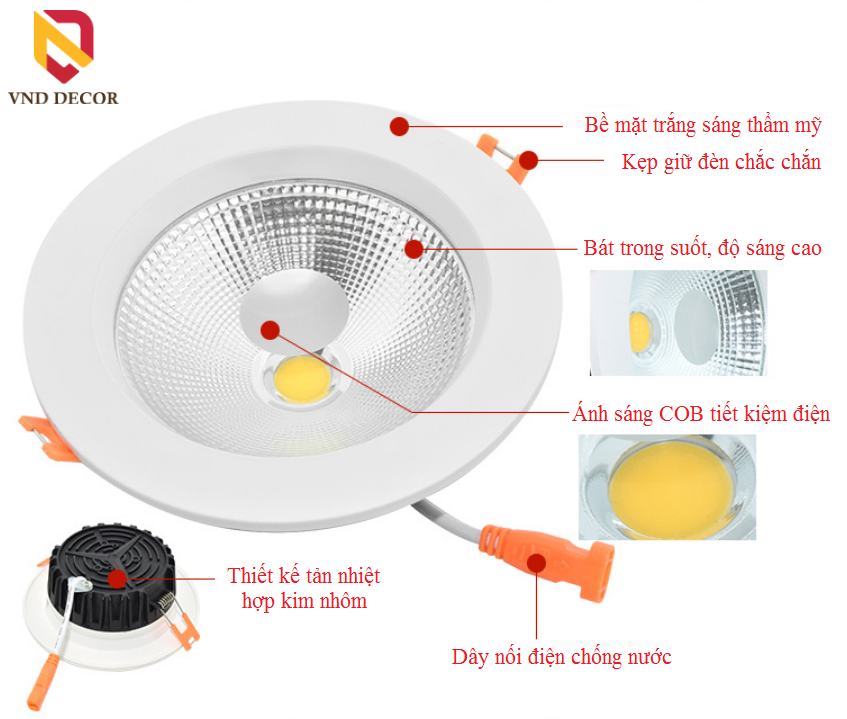 ĐÈN LED ÂM TRẦN DOWNLIGHT COB 10W, ĐÈN LED ÂM TRẦN 10W, ÁNH SÁNG TRẮNG 6500K CHIẾU SÁNG NHÀ PHỐ, CĂN HỘ, SHOP, SHOWROOM