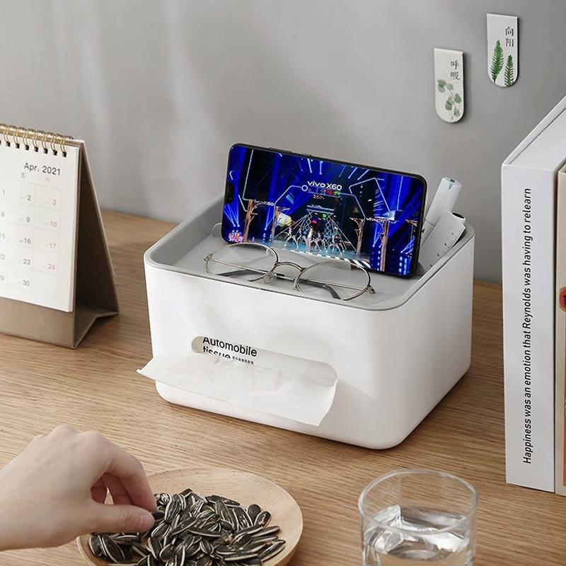 Hộp khăn giấy đa chức năng đựng đồ kẹp điện thoại phòng khách nhà bếp babo
