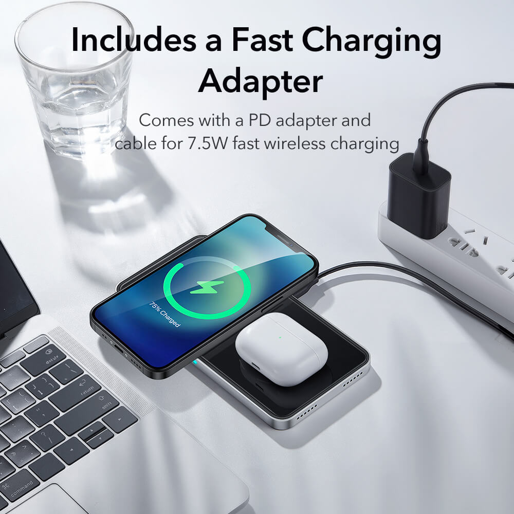 Dock Sạc Đôi Không Dây 2 Trong 1 HaloLock Magnetic Wireless Charger Dùng cho Iphone và Airpods kèm Củ Sạc- Hàng Chính Hãng