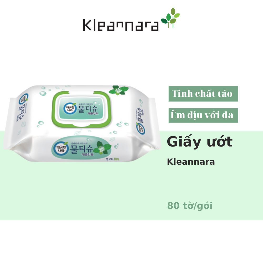 Giấy ướt Kleannara Applemint wet tissue cap 80 sheets( táo,nắp)