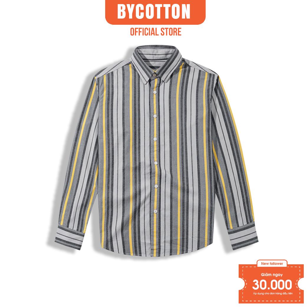 Áo Sơ Mi Nam Dài Tay Phối Sọc BY COTTON Dark Grey Yellow Stripes Shirt