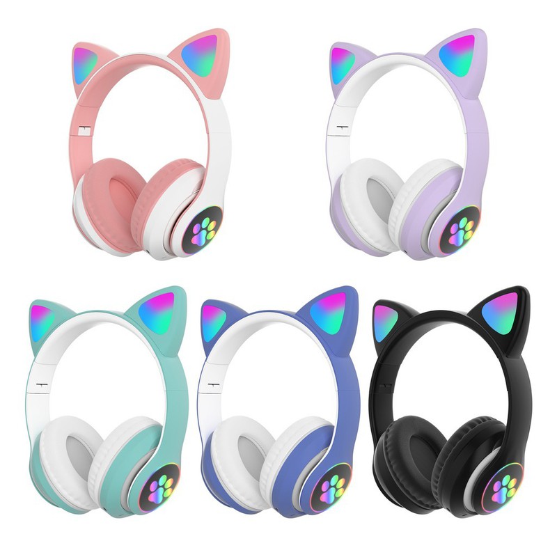 Tai nghe Bluetooth tai mèo đáng yêu có mic đàm thoại cao cấp, tai nghe mèo có đèn phát sáng cute tai nghe tai mèo thời trang, headphone Bluetooth đáng yêu có thể sử dụng khi chơi game