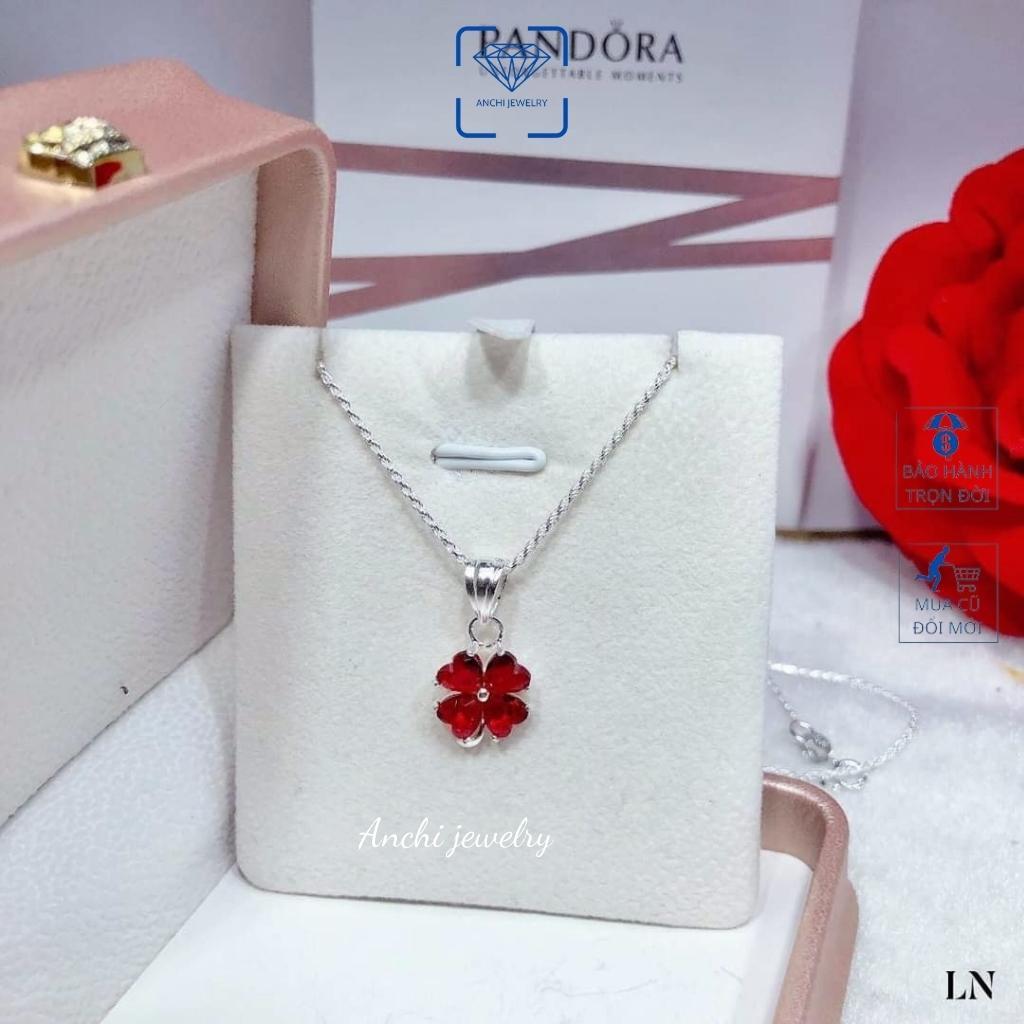 Vòng cổ cỏ 4 lá đính đá nữ bạc thật đeo không đen dây to đá đỏ xanh tím to - Anchi jewelry, quà 8 3