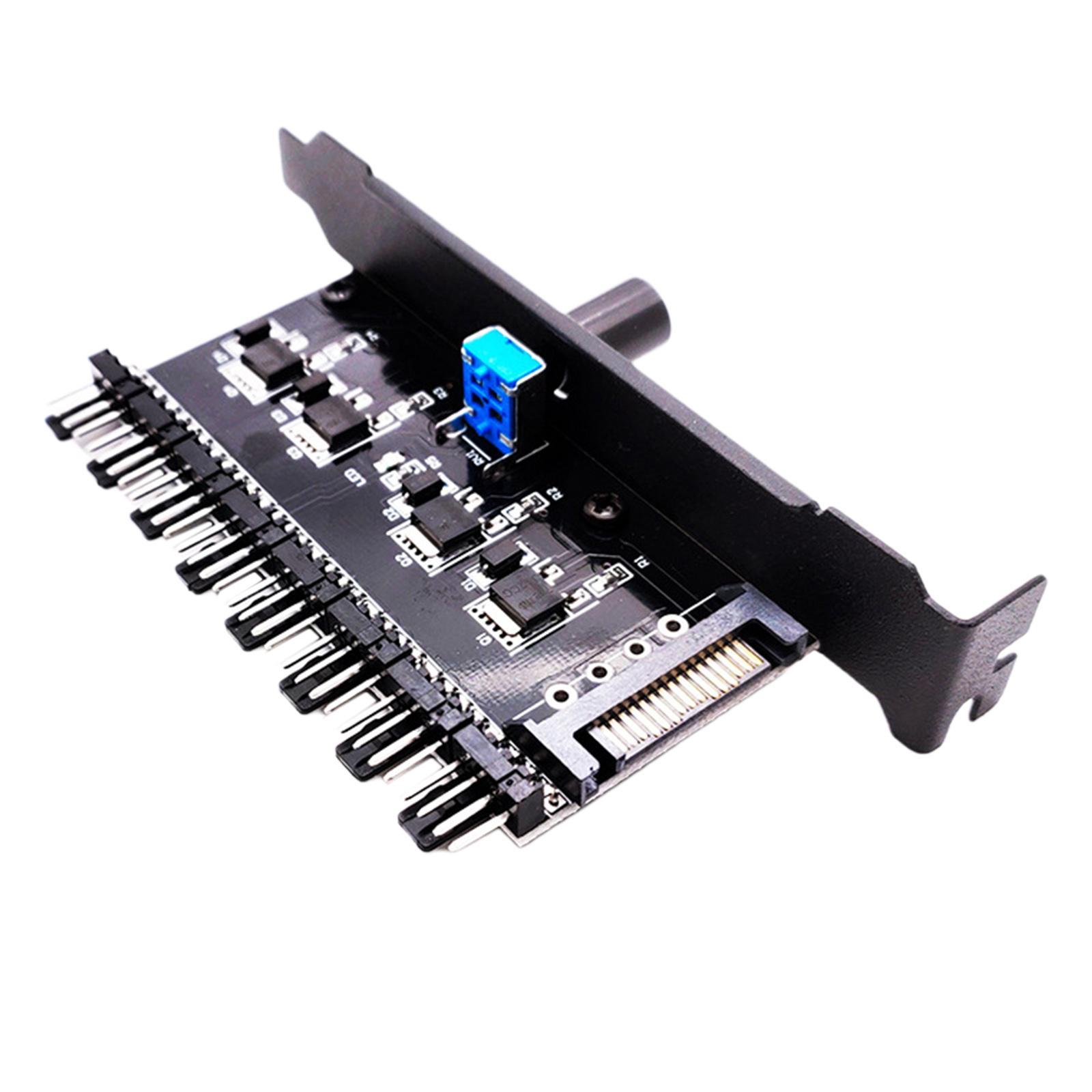 2X 1 3 8 Way PC Case Cooling Fan Hub 4-pin/3-pin Stepless Speed Controller 4