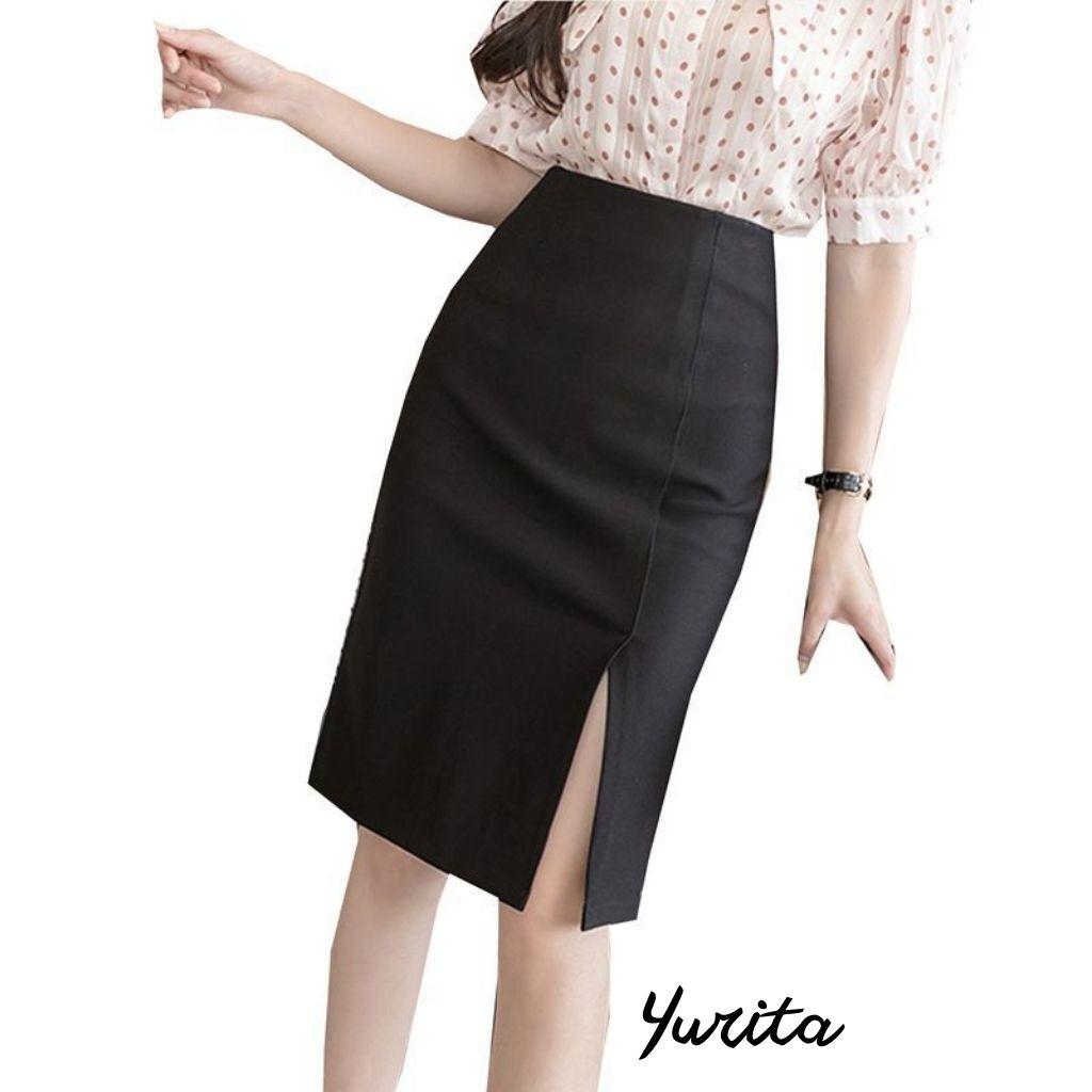 Chân Váy Bút Chì Xẻ Tà Trước YURITA Lưng Cao Đẹp Kiểu Hàn Quốc Vintage Cá Tính Dáng Dài