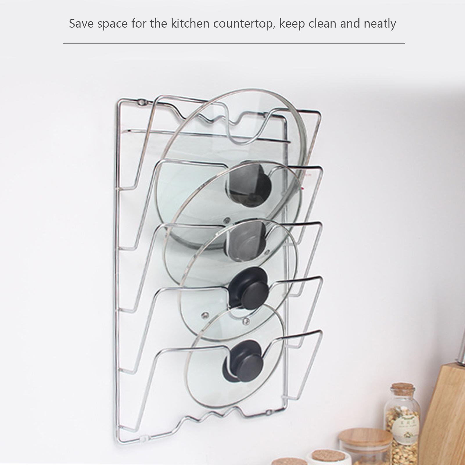 Giá treo, Giá đỡ nắp đậy nồi 5 tầng bằng inox, đồ gia dụng nhà bếp