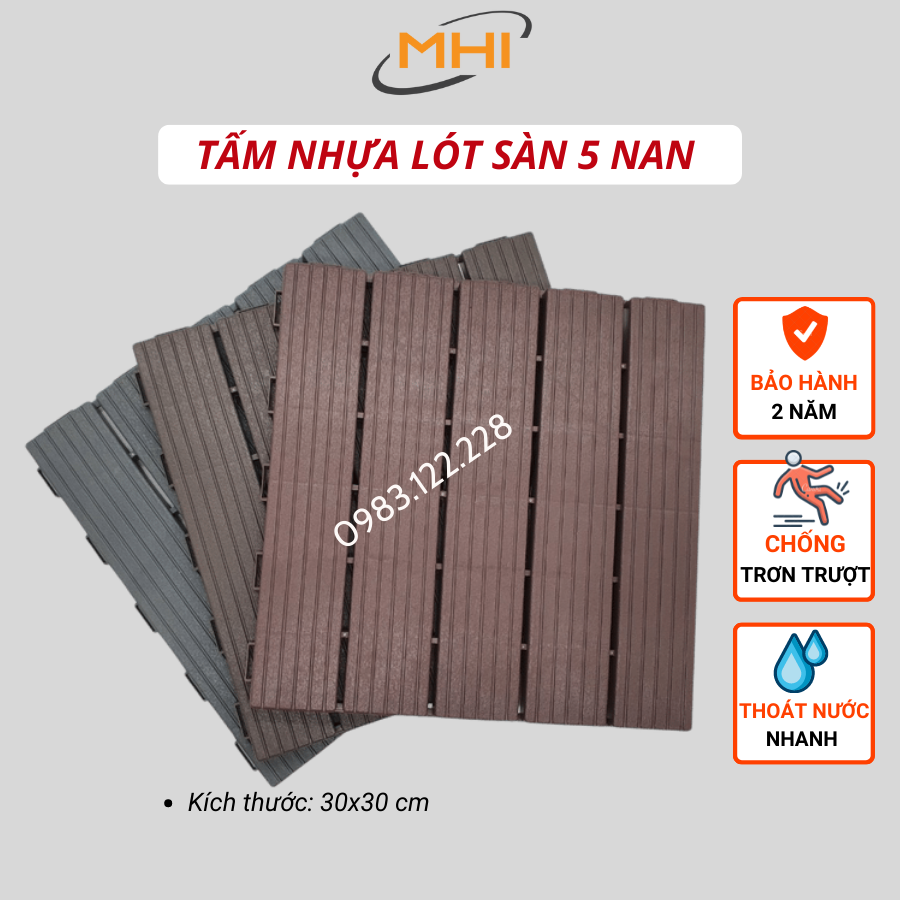 [COMBO 11] Vỉ nhựa lót sàn MHI cao 2 cm, chuyên dụng cho ban công, bể bơi sân vườn PP - kích thước 30 cm x 30 cm x 2 cm