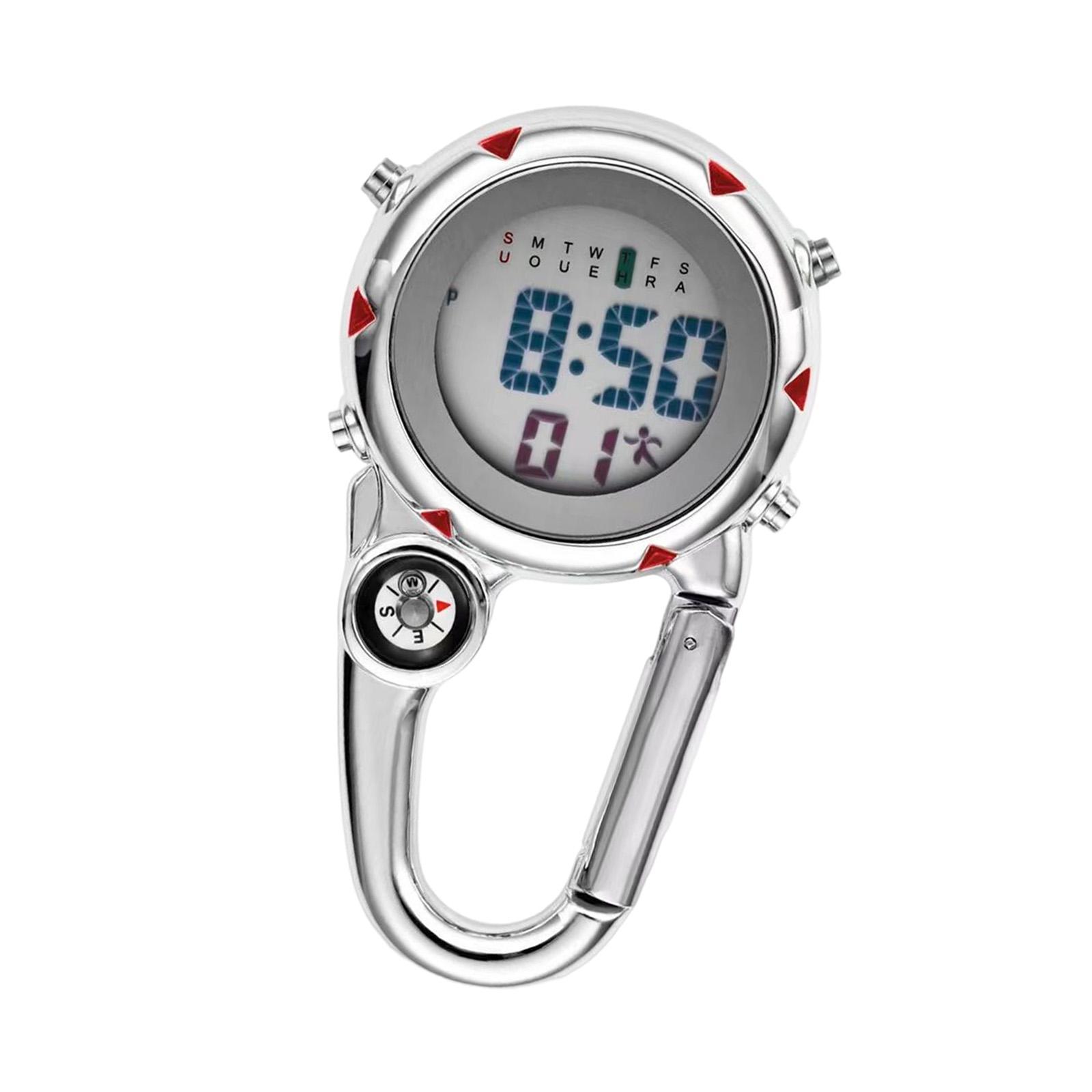 Digital Carabiner Watch Clip Unisex Pocket Watch Luminous for Outdoor Sports