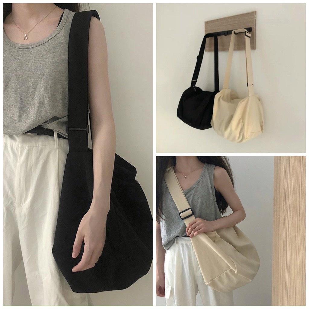 TÚI TOTE ĐEO CHÉO TRỐNG SIU TO CÓ KHÓA KÉO &amp; TÚI CON VẢI CANVAS MỀM PHONG CÁCH ULZZANG ĐỂ ĐƯỢC SÁCH ĐỒ THOẢI MÁI