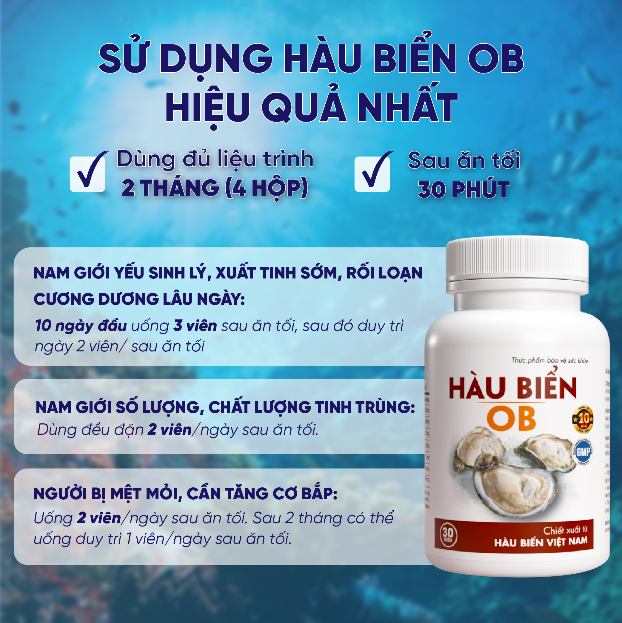 [COMBO 2 HỘP] Thực phẩm bảo vệ sức khỏe Hàu Biển OB - tăng cường sinh lực, bền sinh lý - 2 hộp x 30 viên