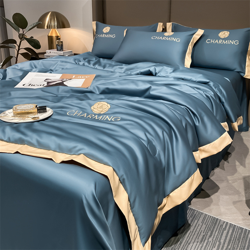 Bộ chăn ga gối 5 món cao cấp Chăn ga gối đệm mùa hè lụa CHARM sang trọng mềm mại