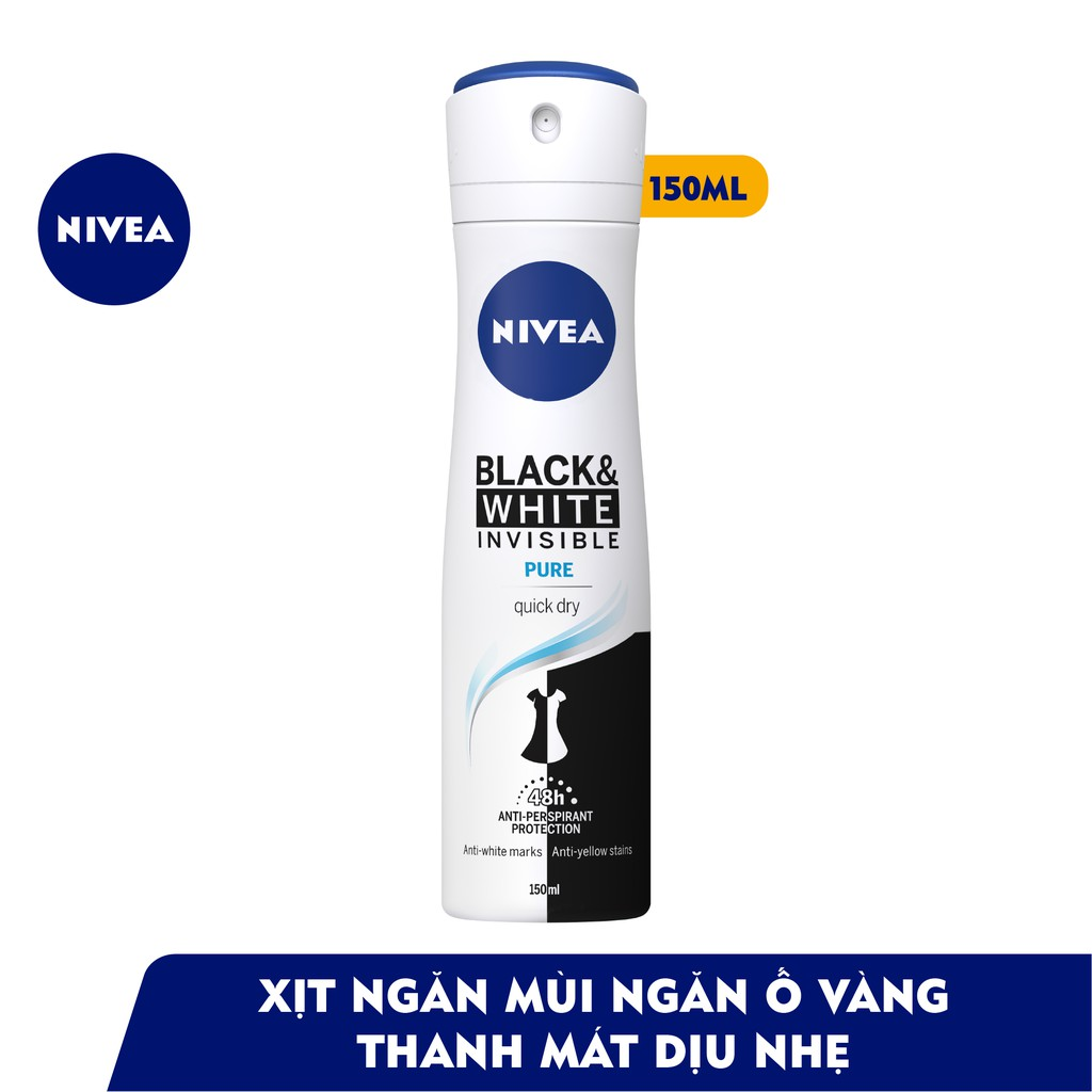Xịt Ngăn Mùi NIVEA Black & White Ngăn Vệt Ố Vàng Vượt Trội 5in1 - 82230
