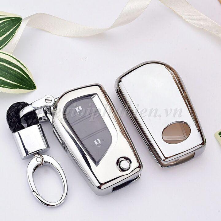 Ốp silicon màu bảo vệ chìa khóa cho xe Toyota Fortuner, Camry 2018, Corolla Altis, Land Cruiser Prado…kèm móc đeo INOX