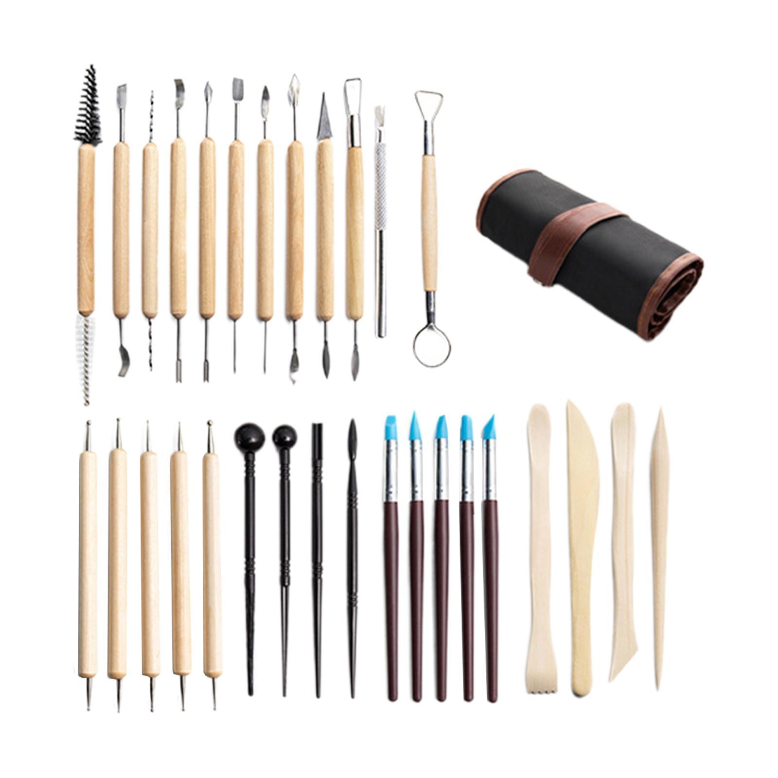 Hình ảnh 30 Pieces Polymer Clay Tools Pottery Modeling Smoothing for Beginners with Carrying Case DIY Ceramic Clay Carving Tool Set Clay Tools