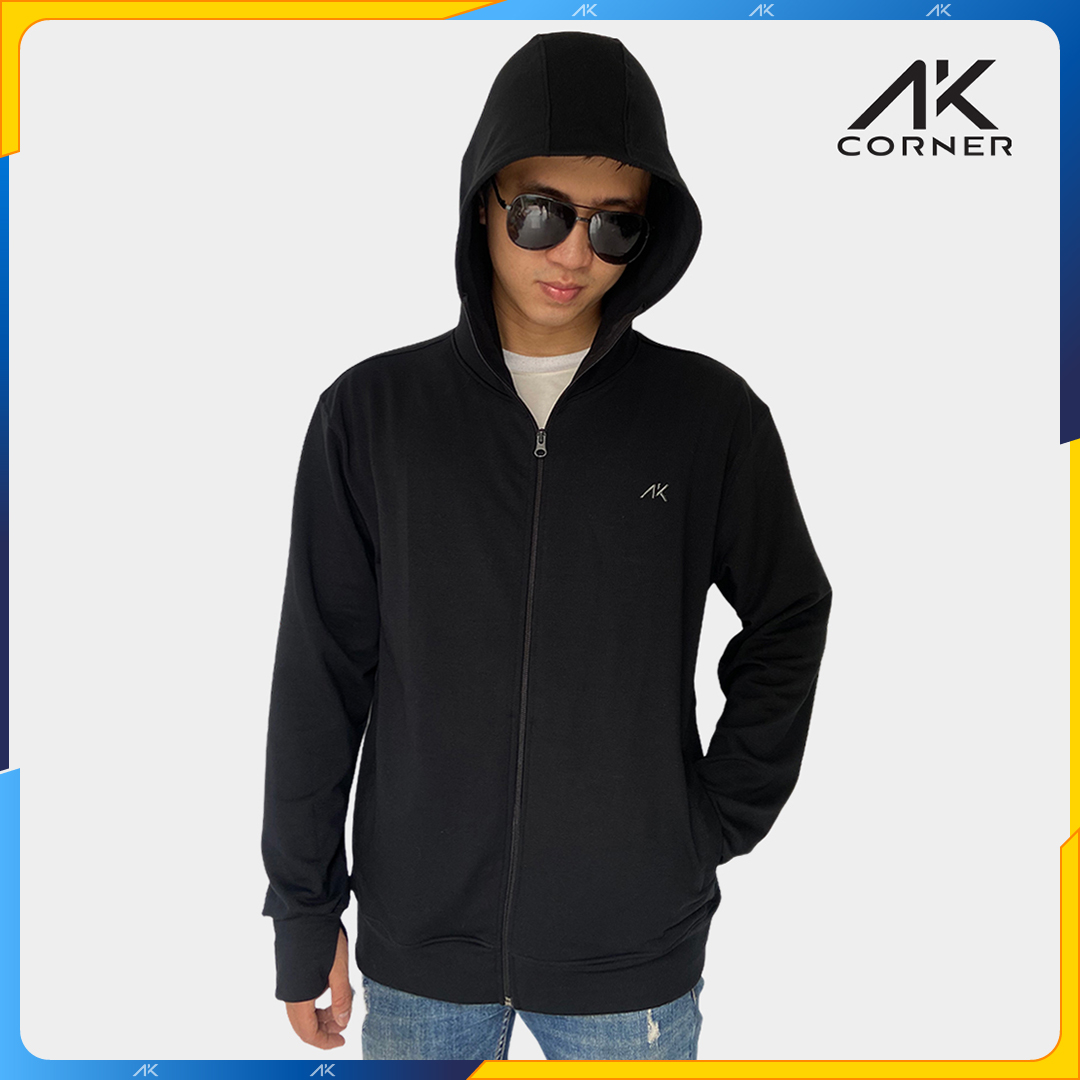 Áo khoác nam cao cấp AK Corner chất vải Cotton da cá 4 chiều mềm mịn thoáng mát, chống nắng tốt – Đen – XL