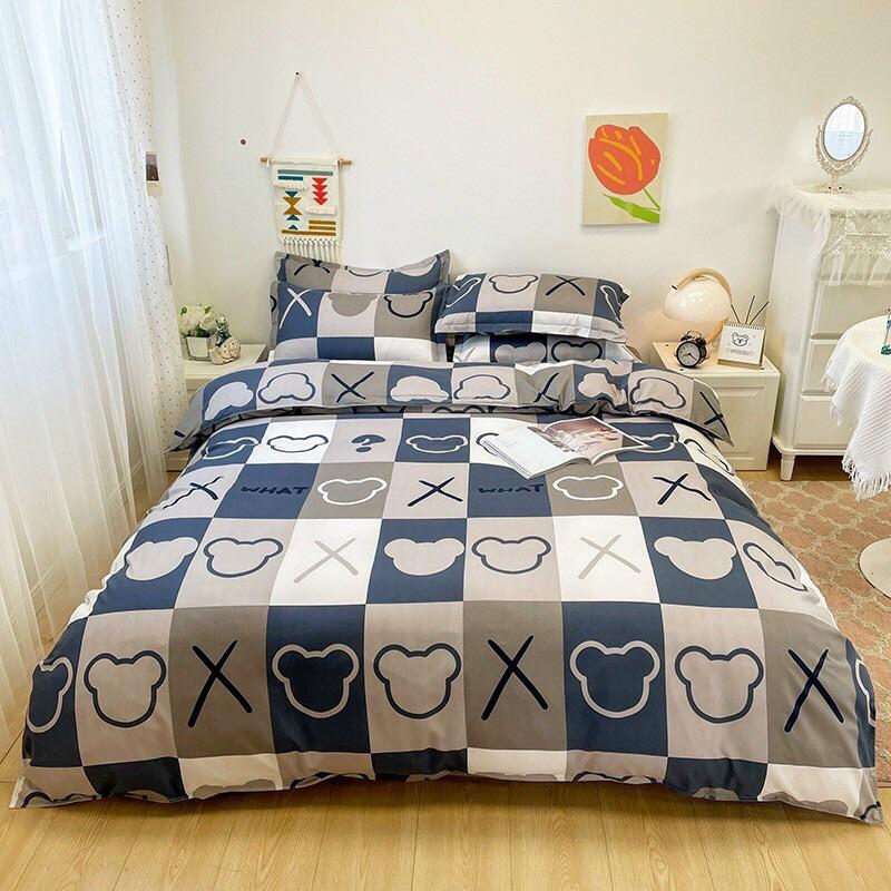 Bộ chăn ga gối cotton fly Hàn Quốc họa tiết gấu ox