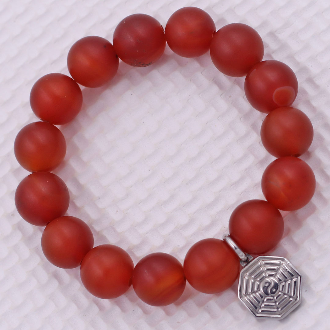 Vòng chuỗi đeo tay mã não đỏ mờ charm bát quái inox, vòng tay hạt chuỗi, vòng chuỗi phong thủy, vòng tay nam nữ