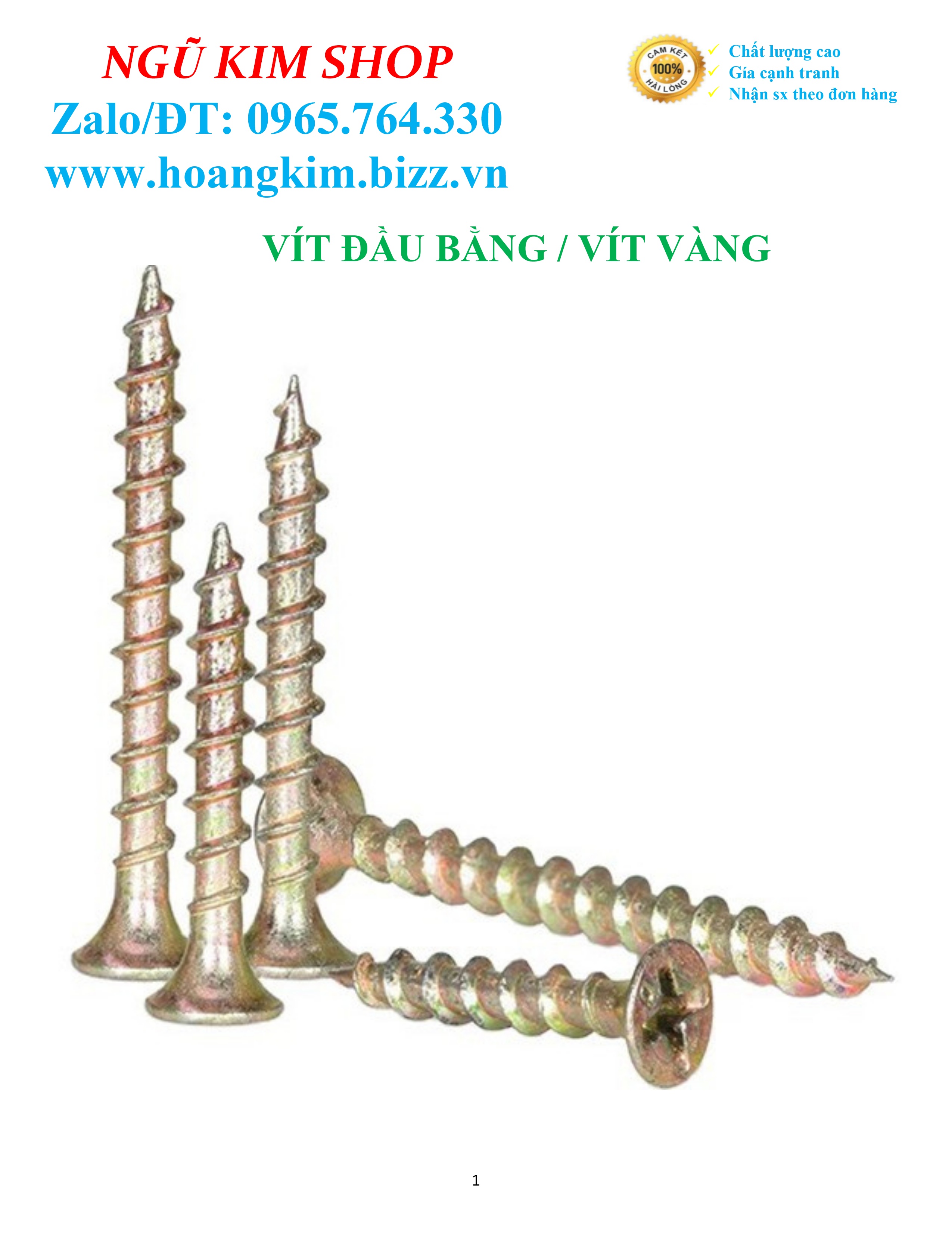 1 KG VÍT VÀNG ĐẦU BẰNG RĂNG THƯA 1.5cm -> 5cm THANH LÝ