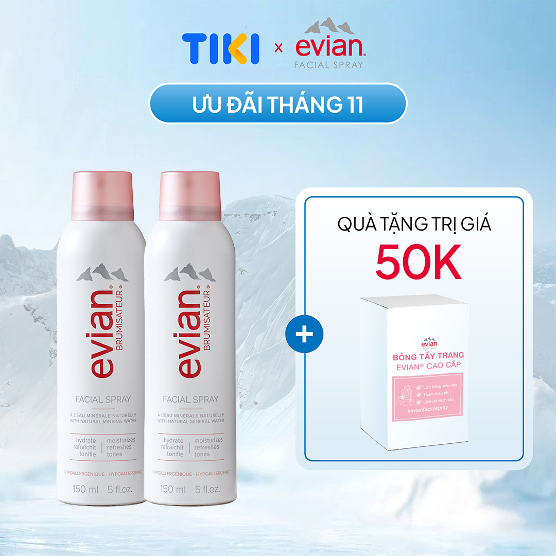 Combo 2 xịt khoáng cấp ẩm và làm dịu da Evian 150ml x 2