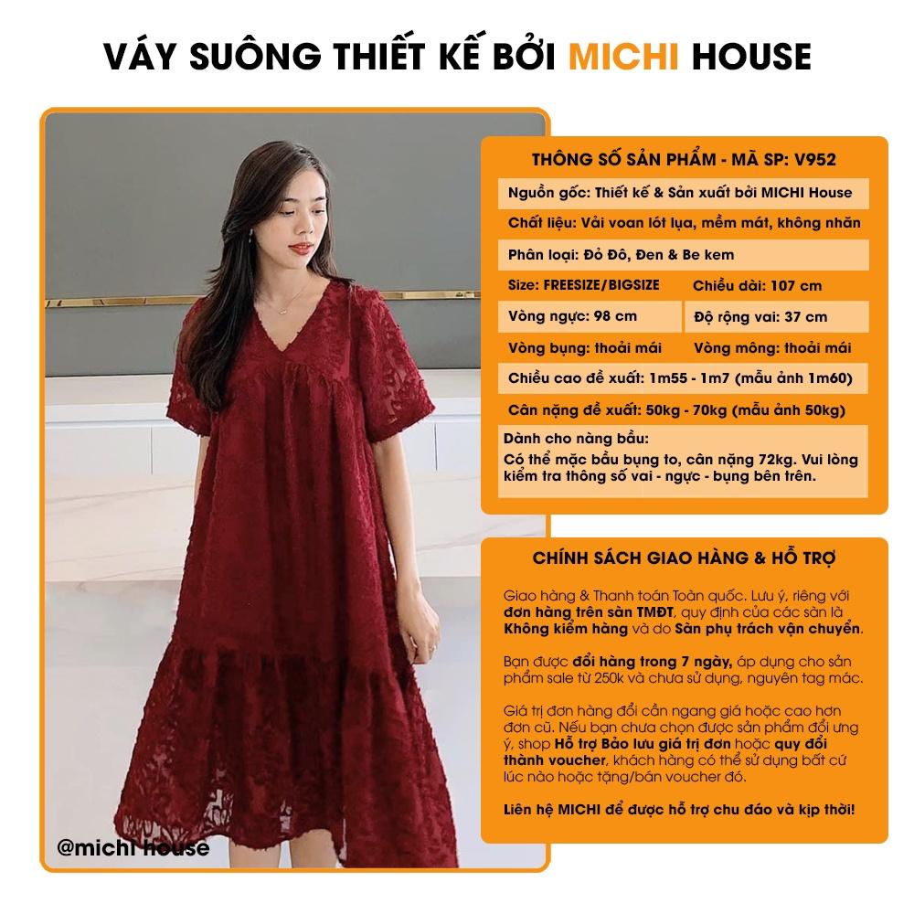 Đầm Suông Dài Rộng MICHI House Váy Xuông Thiết Kế Cổ Tim Ngắn Tay Freesize Thoải Mái, Bầu Mặc Cũng Xinh V952
