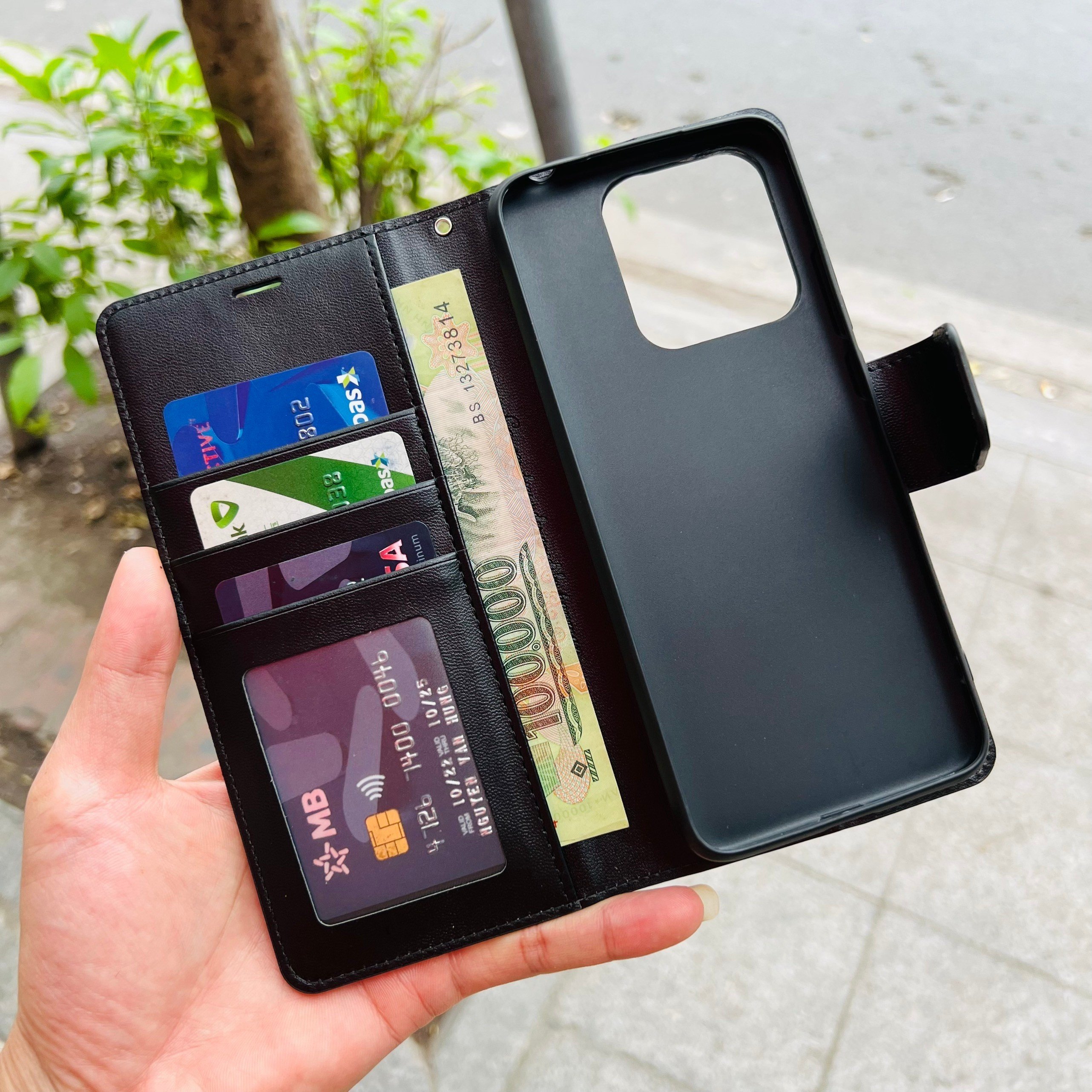 Bao Da Dạng Ví Dành Cho Xiaomi Redmi Note 12 Chính Hãng Hanman, Có ngăn cài thẻ, ví tiền, và quai gài chắc chắn- hàng chính hãng