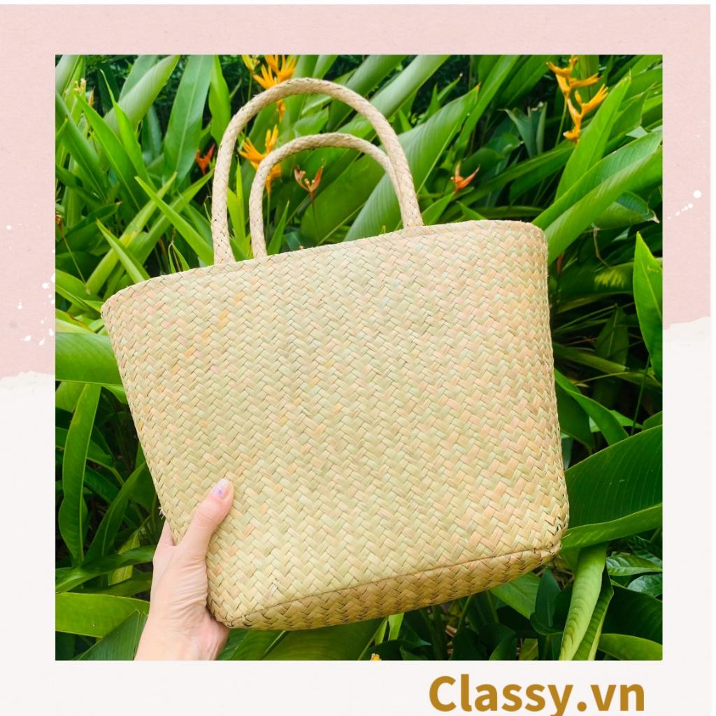 Túi cỏ bàng dáng bầu Classy , có lớp lót làm từ cỏ bàng 100% thiên nhiên, từ bàn tay thợ thủ công Việt Nam T985