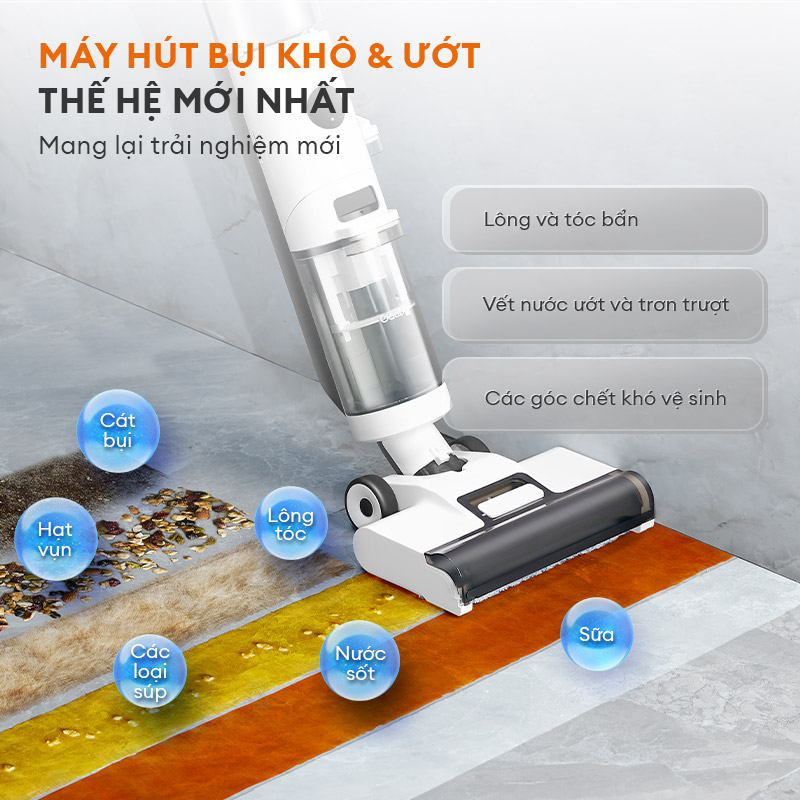 Máy lau nhà hút bụi không dây Gaabor VCF8T-WH01A lực hút 9000PA tự làm sạch thông minh - Hàng chính hãng