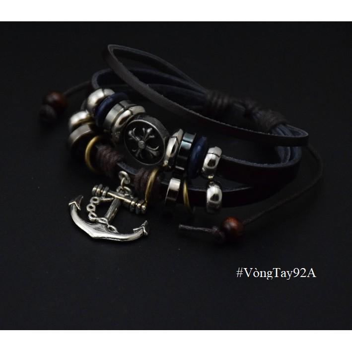 Vòng Đeo Tay Da Mặt Mỏ Neo Unisex