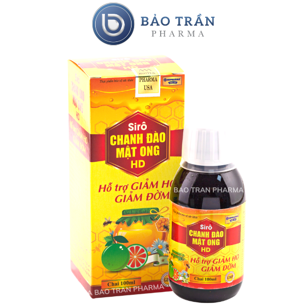 Siro ho chanh đào mật ong HD bổ phế giảm ho, tiêu đơm - Chai đỏ 100ml