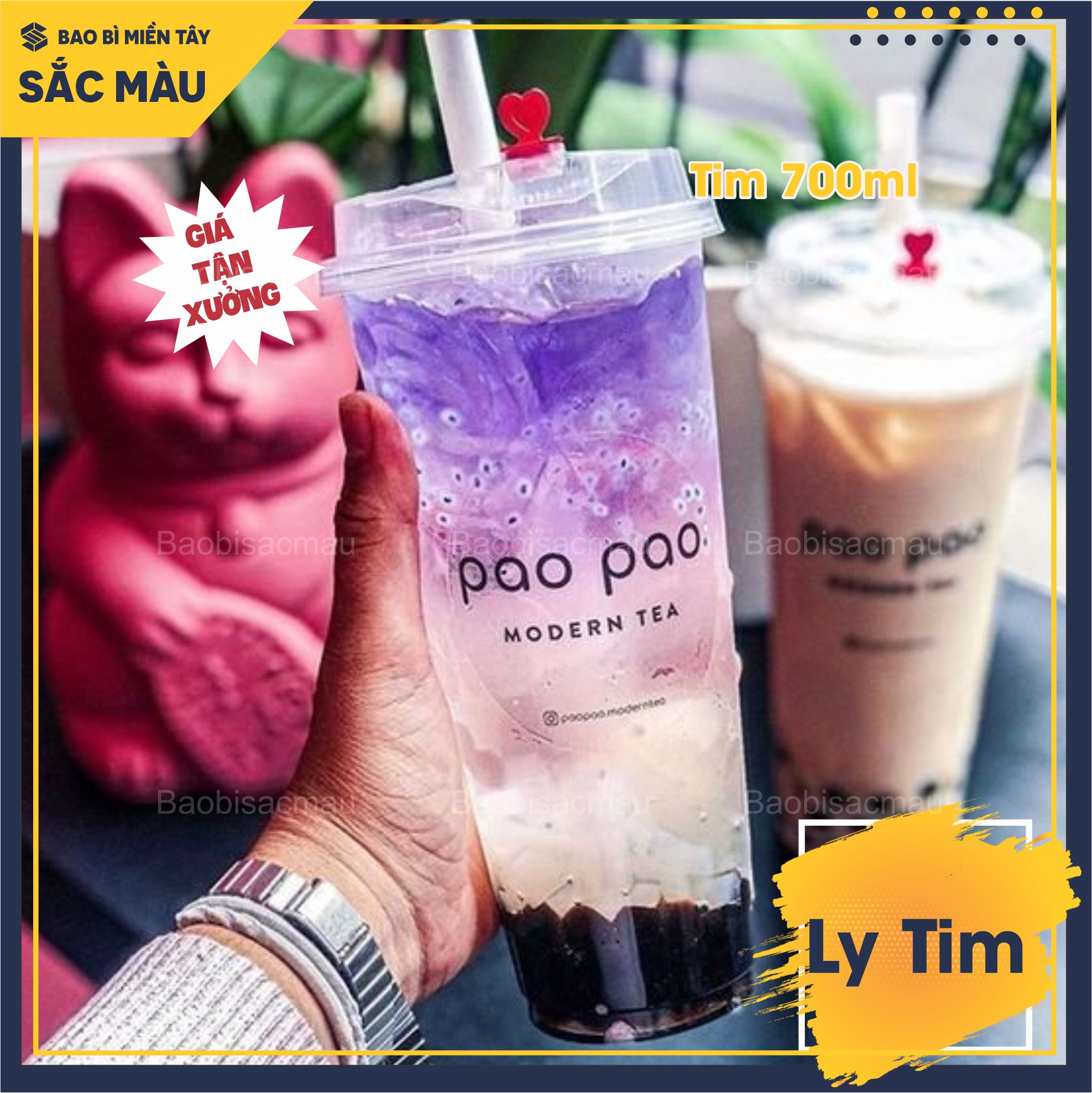 Sỉ 50 cốc/ ly nhựa tim 500ml và 700ml kèm nắp tim màu ngẫu nhiên