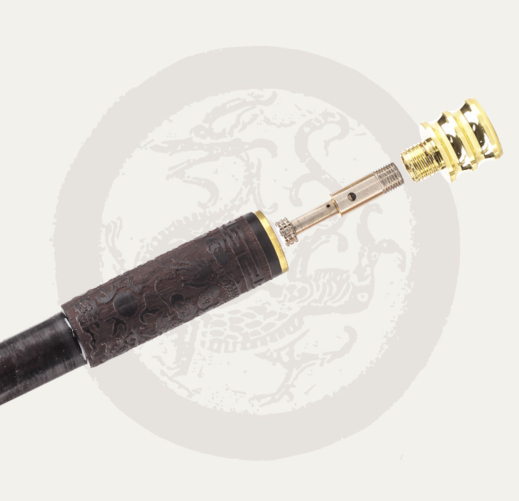 Tẩu thuốc gỗ mun khảm khoa văn siêu đẹp sang trọng cao cấp - tặng kèm 1 dụng cụ vệ sinh tẩu