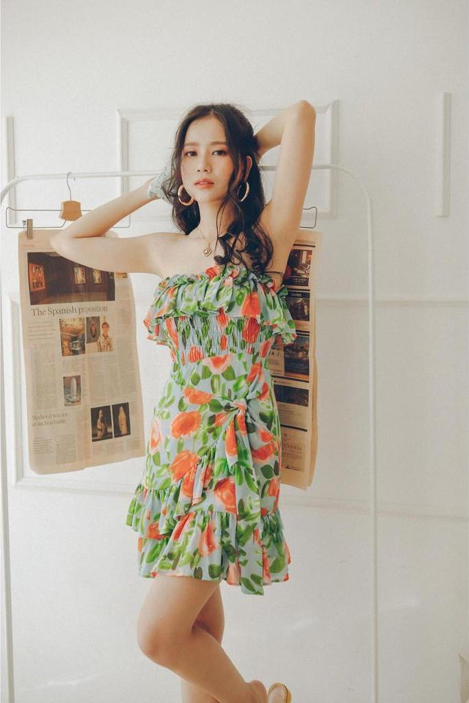 Đầm ống thiết kế xanh hoa cam Areca Dress Gem Clothing SP000790