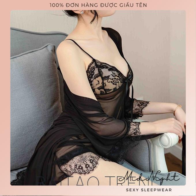 Bộ Đồ Ngủ Ren Sexy - Váy Ngủ Gợi Cảm Mid Night Sexy - Đồ Lót Gợi Cảm Nữ Size Lớn Xuyên Thấu Cám Dỗ - Màu Hồng Cánh Sen