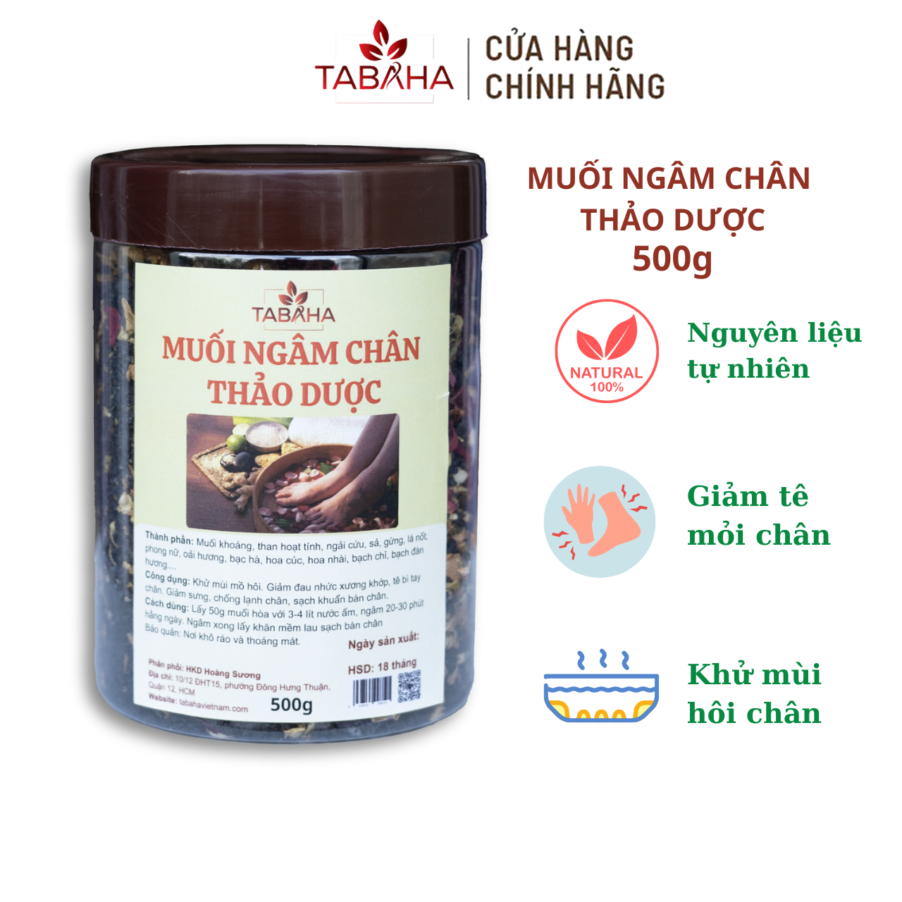 Muối ngâm chân thảo dược Tabaha 500g giúp thư giãn giảm nhức mỏi khử mùi hôi
