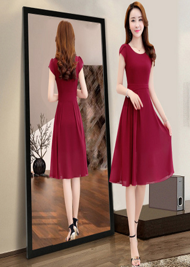 Đầm Xòe Voan Tím Tay Búp Duyên Dáng