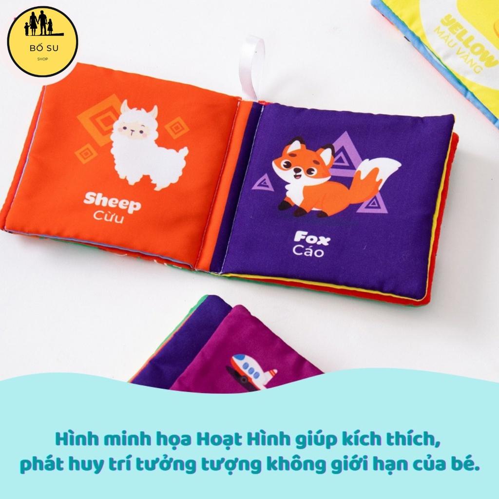 Sách vải cho bé sơ sinh 6 tháng 1 tuổi song ngữ Lalala Baby chủ đề động vật hoa quả màu sắc 12x12 cm