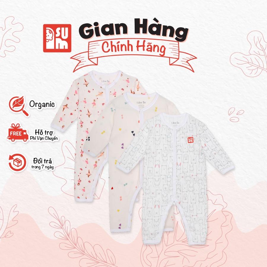 Quần áo sơ sinh bé trai bé gái IAMSU bộ quần áo sơ sinh body liền thân cài thẳng dài tay vải sợi cotton organic nhập Hàn