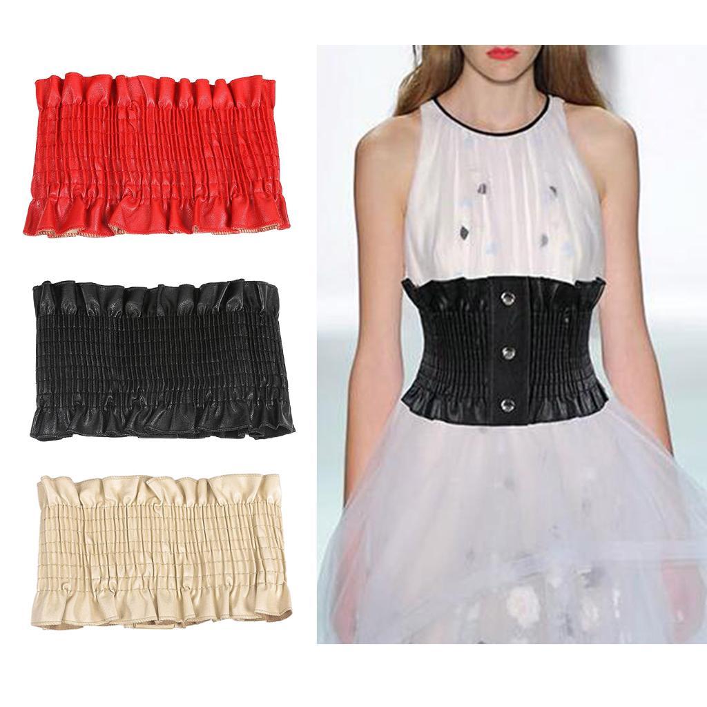 Women Girls PU Leather Wide Waist Belt Elastic Band Corset