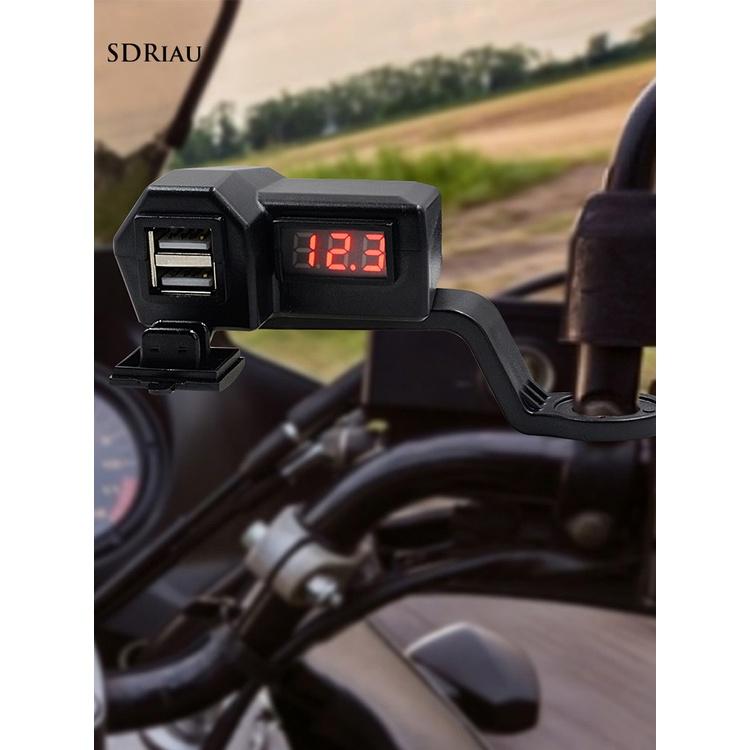 PEMG Dust-proof Motorcycle USB Charger Power Adapter Socket with Voltmeter Waterproof for ATV