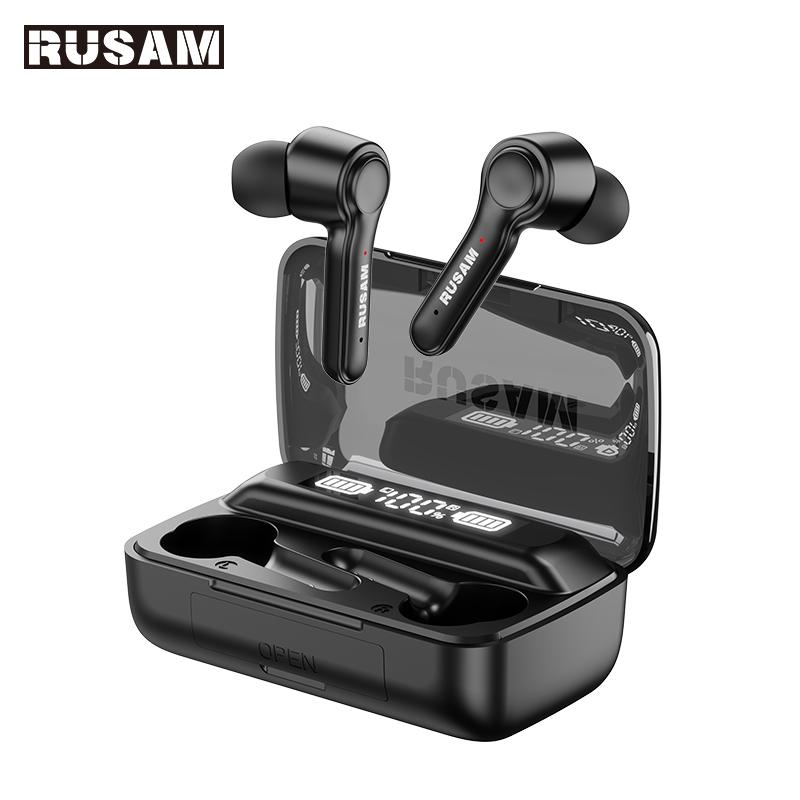 Rusam rs19 5.2 Tai nghe Bluetooth TWS Tai nghe không dây Điều khiển cảm ứng di động Deep Bass tai nghe tai nghe