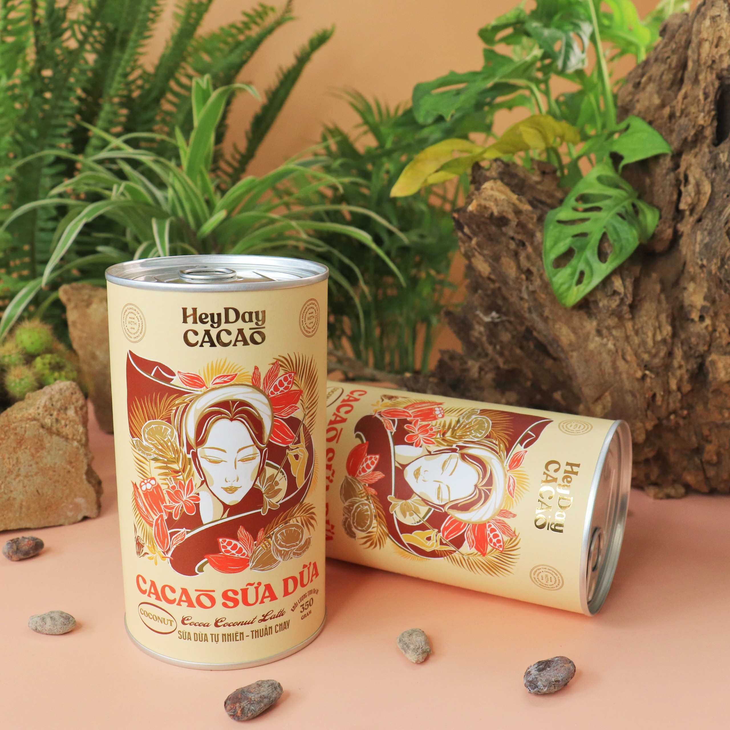 Bột cacao sữa dừa tự nhiên, thuần chay – Lon 350g – Bộ sưu tập sản phẩm cacao "Thật" Heydaycacao