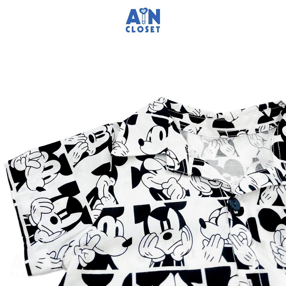 Áo Sơ mi ngắn tay unisex cho bé họa tiết Mickey Mouse cotton - AICDBTTEFSDD - AIN Closet