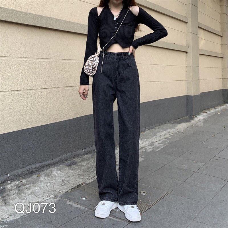 QUẦN JEAN BAGGY NỮ ỐNG RỘNG ĐEN XÁM - QJ073