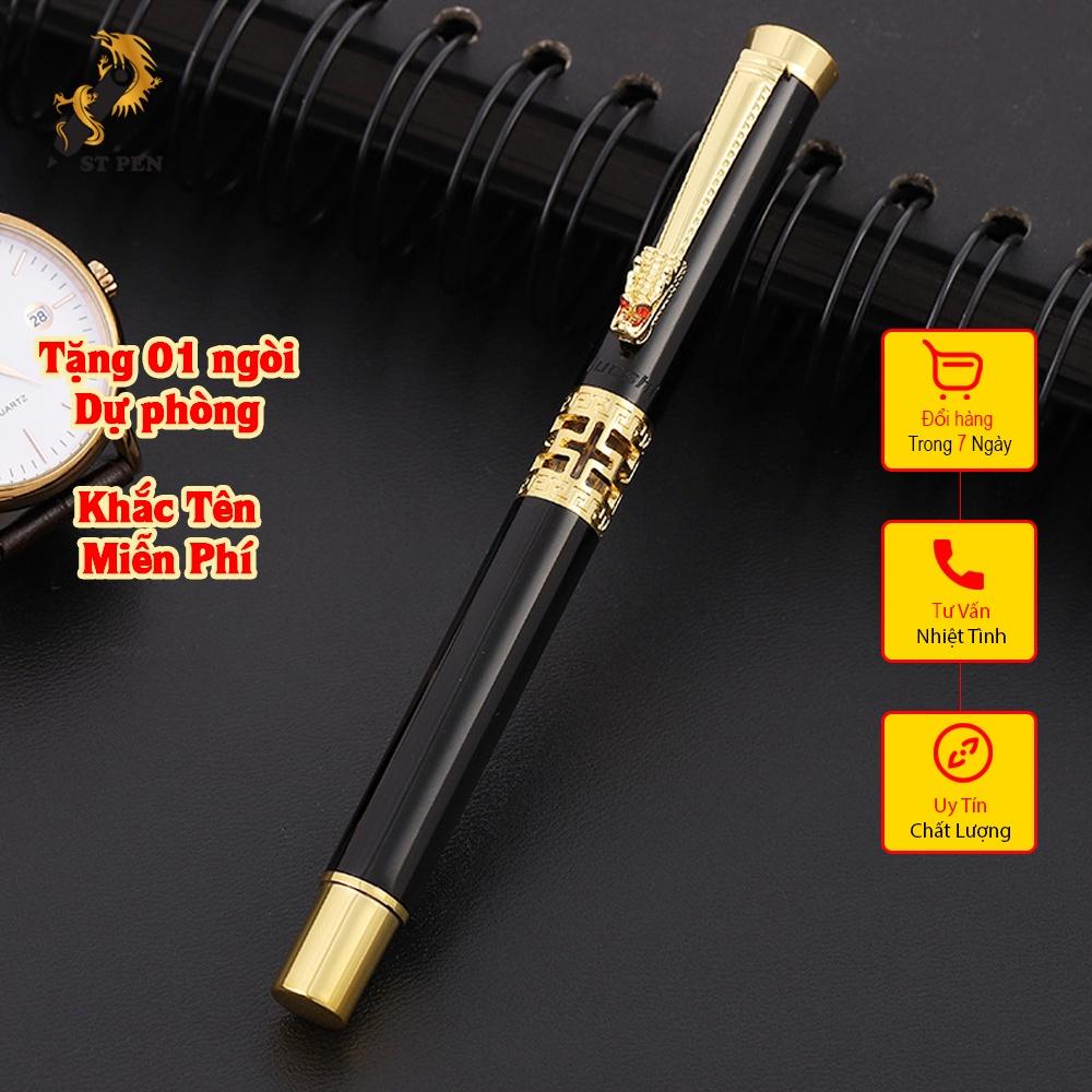 Bút ký kim loại khảm rồng ST02️ngòi 0,5mm,khắc tên in logo theo yêu cầu️tặng kèm 01 ngòi bút- ST PEN