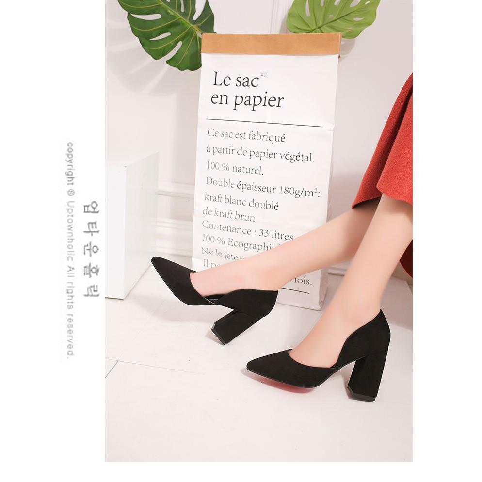 Giày cao gót vuông 7p da lộn nữa công sở