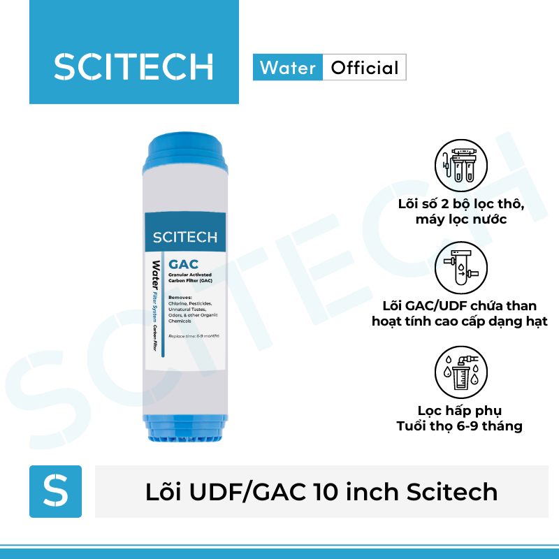 Lõi lọc nước số 2 UDF 10 inch dùng trong máy lọc nước RO, bộ lọc thô - Hàng chính hãng