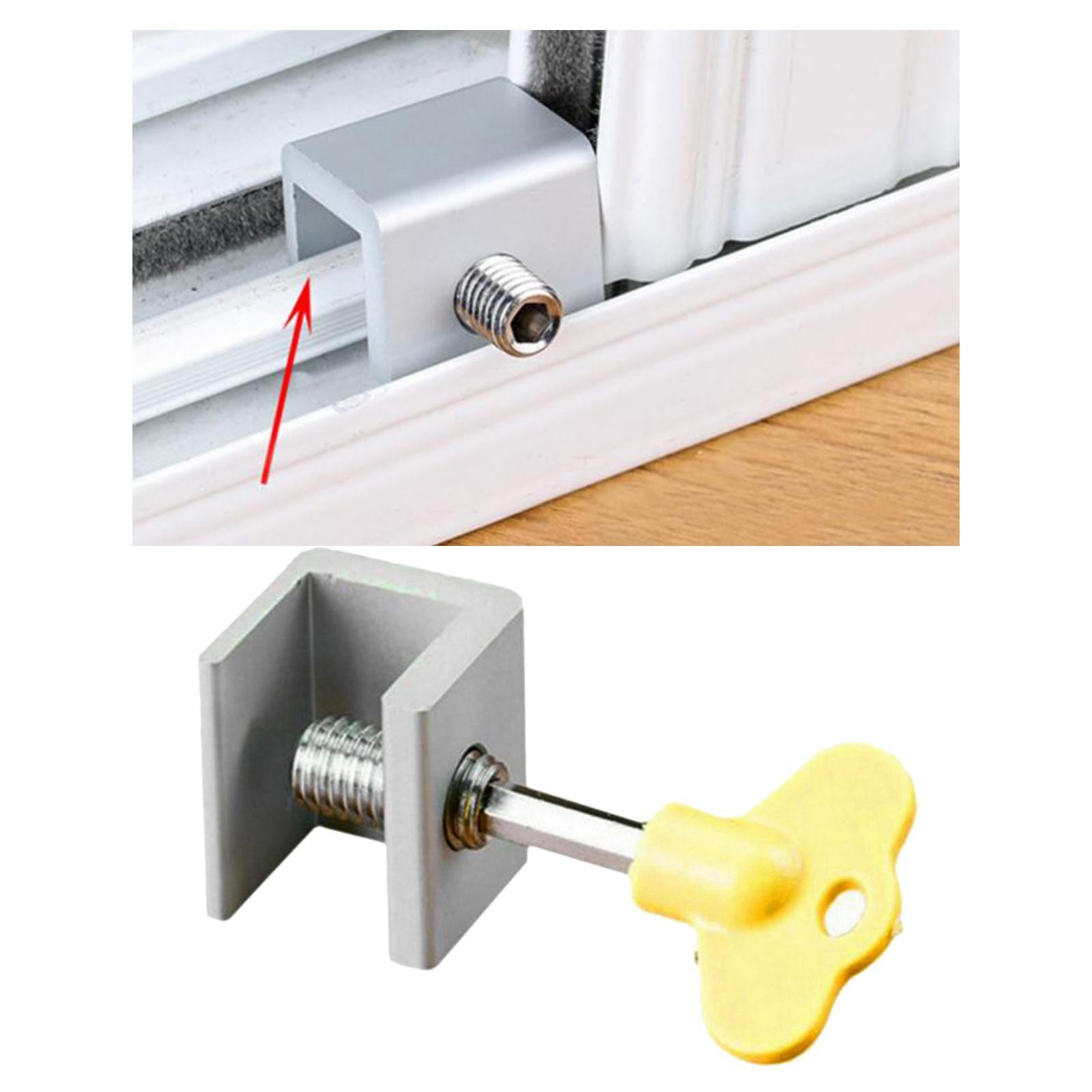 2X Household Window Sliding Lock Security Door Stop Lock Safety Key Lock Silver