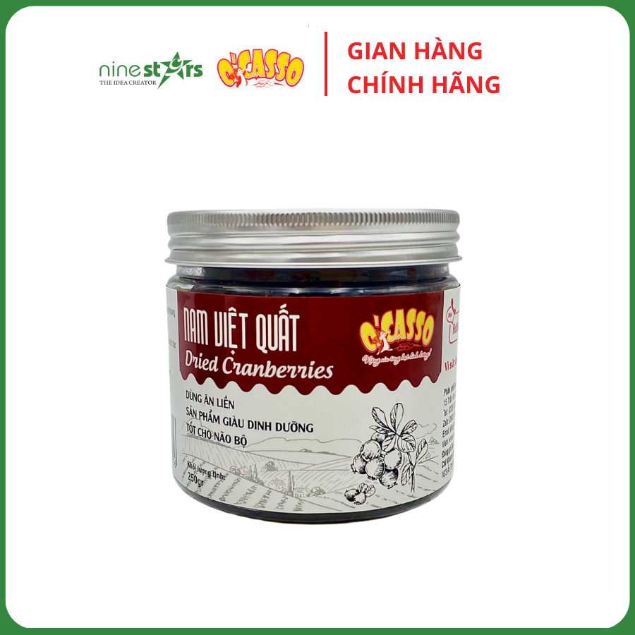 (Canberries) Nam Việt Quất sấy dẻo 100% nhập khẩu Canada _ thương hiệu O'Casso_có nhiều vitamin và các khoáng chất thiết yếu. Hộp 250g